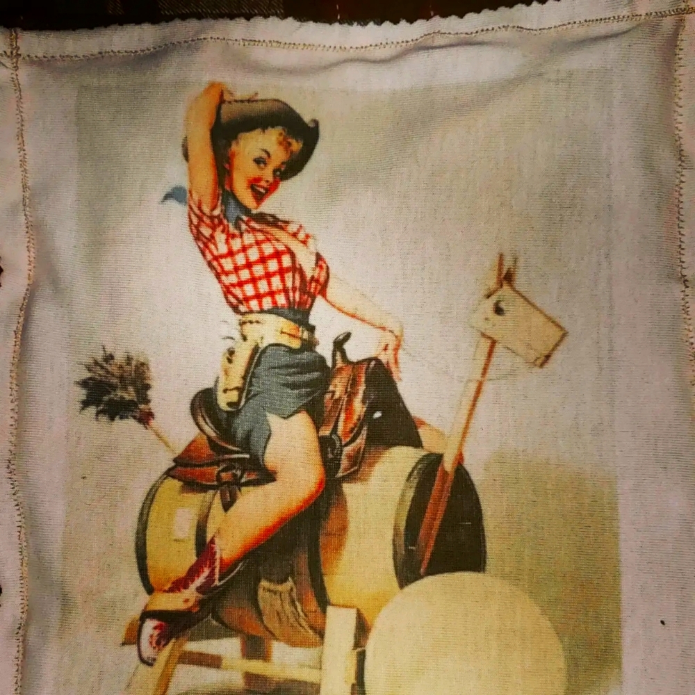 Ladies flannel with vintage cowgirl patch
